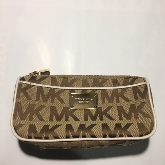 Michael Kors clutch or cosmetic jewelry purse tan gold brown zipper cocktail - Picture 1 of 4